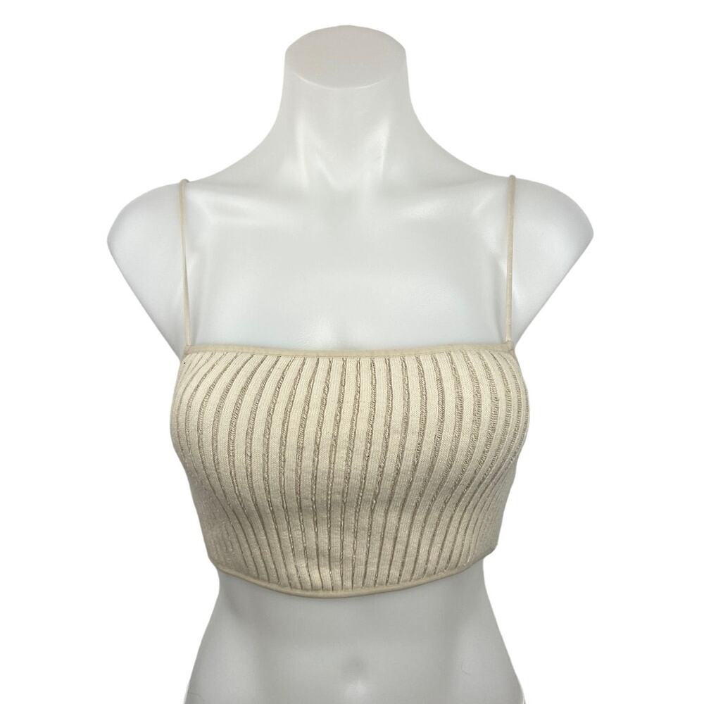 Zara Cream Ribbed Knit Sleeveless Spaghetti Strap Cropped Sweater Tank Top Sz S